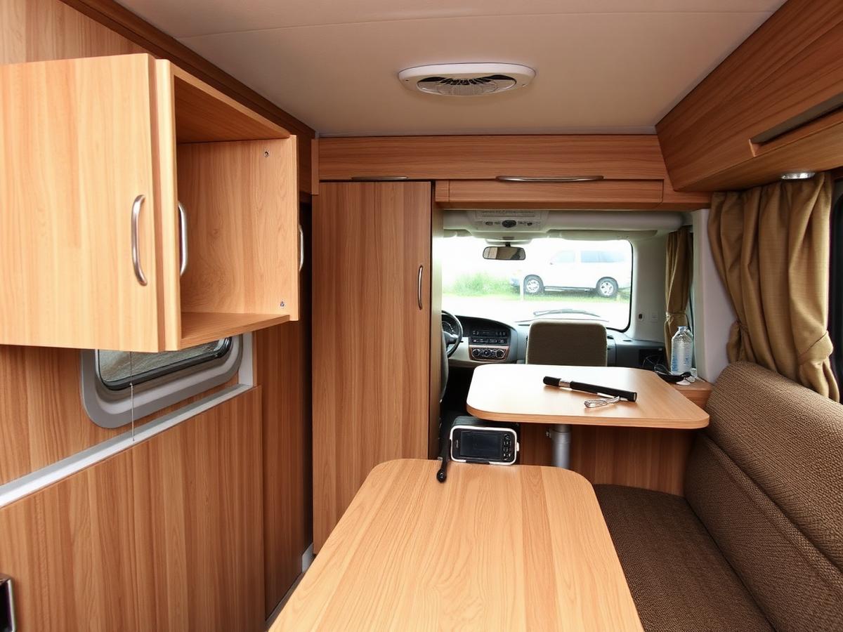Intérieur de camping-car rénové avec covering adhésif